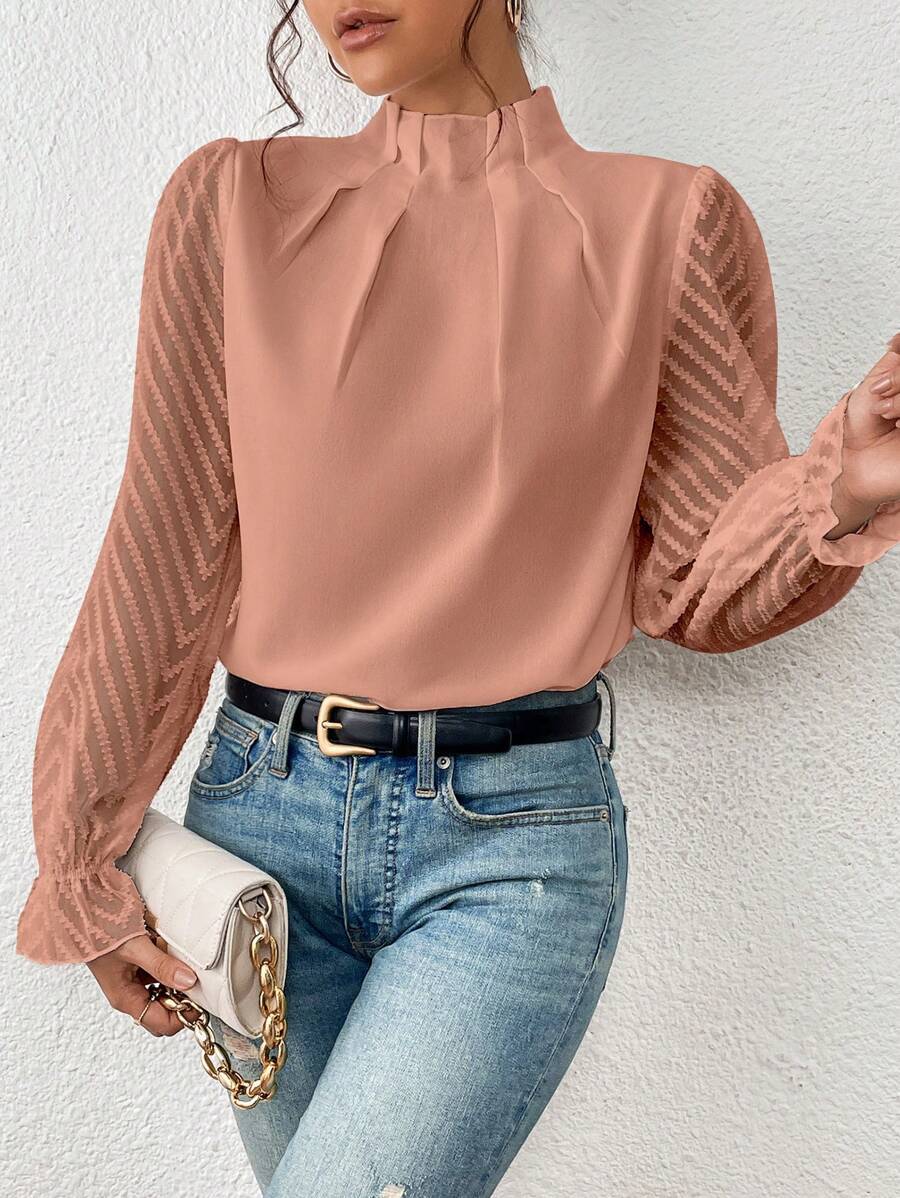 Damen Bluse mit modernen transparenter Ärmel Drune