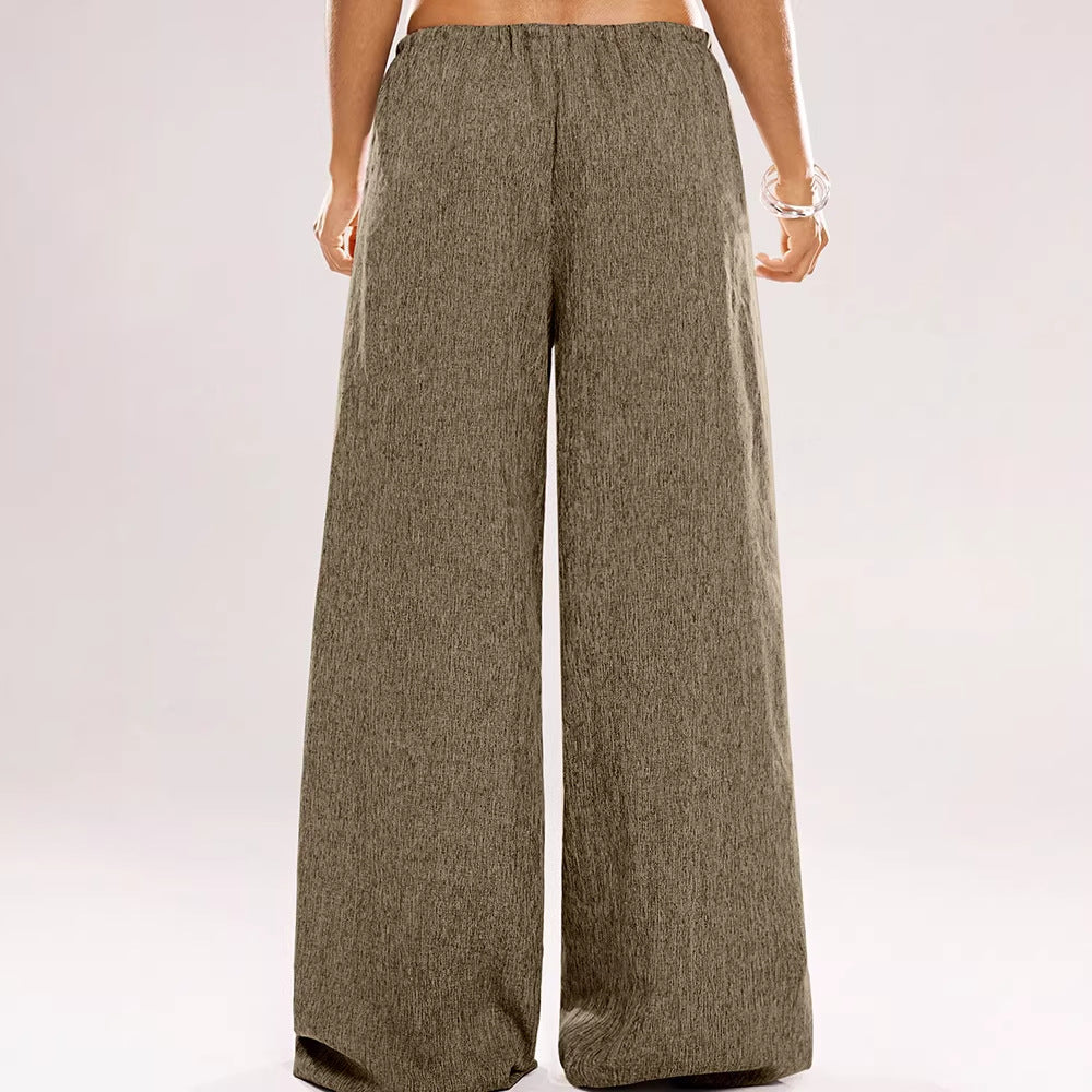 Damen Weite Leinenhose mit elastischem Bund und Kordelzug Drune