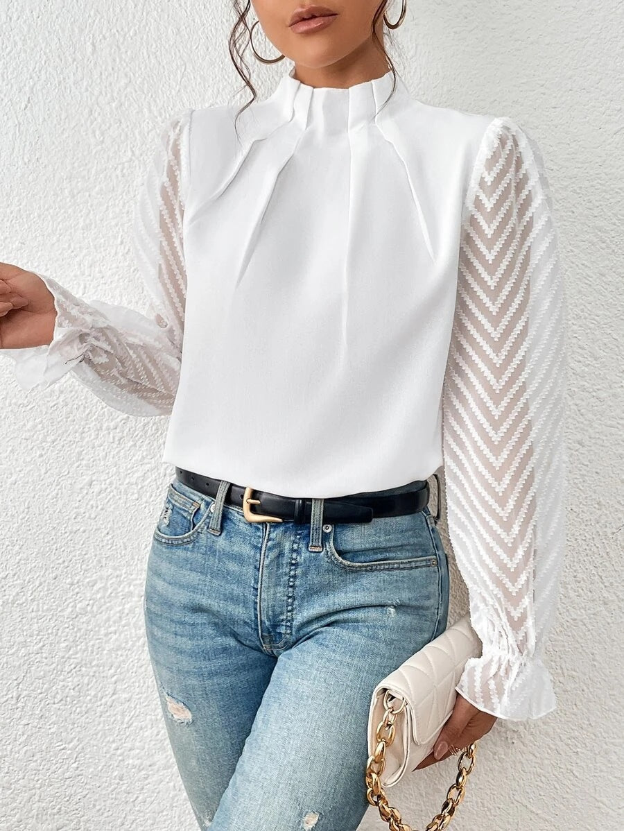 Damen Bluse mit modernen transparenter Ärmel Drune