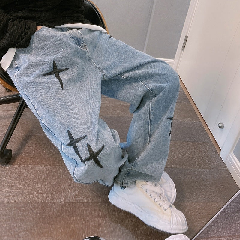 Jeans baggy stampati dal taglio ampio per uomo