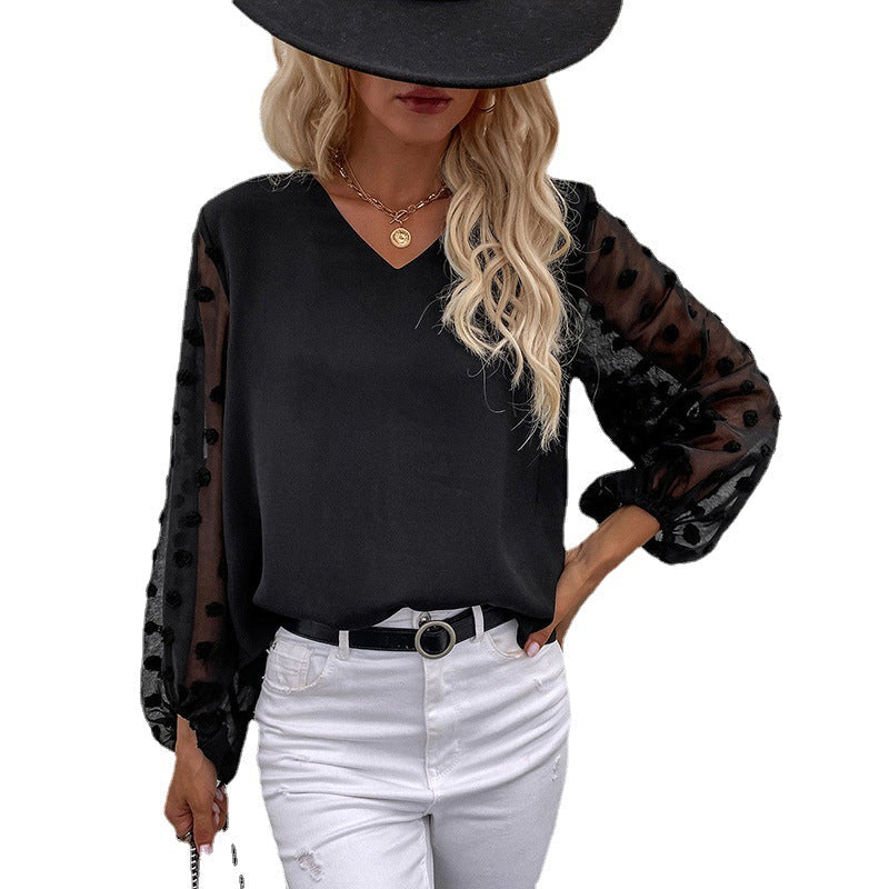 Damen Bluse mit eleganten Puffärmeln und strukturiertem Obermaterial Drune