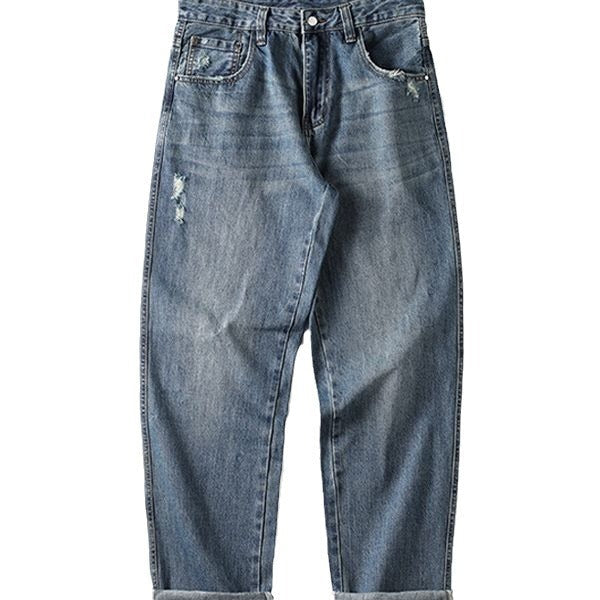 Jeans baggy da uomo in stile vintage con effetti consumati e vita alta