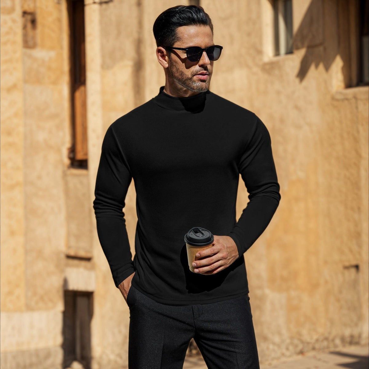 Maglione da uomo con collo alto in morbido misto cotone
