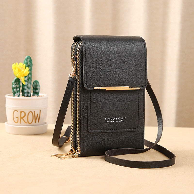 Drune Leder Smartphone Clutch | Damen Handtasche mit Touchscreen-Fenster