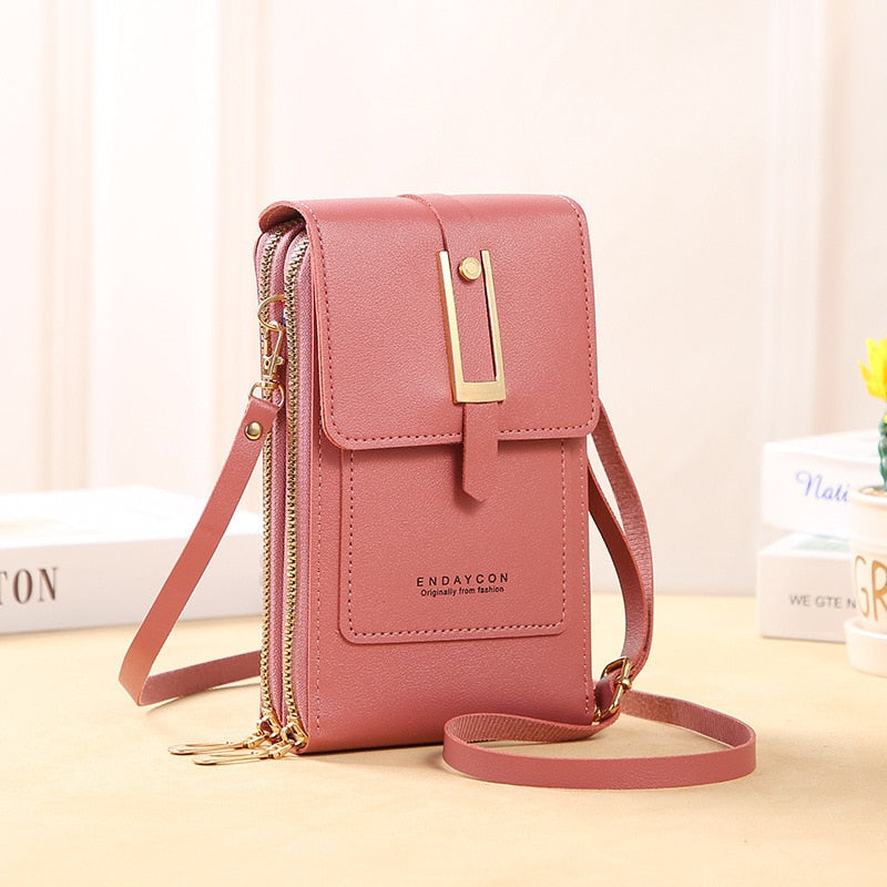 Drune Leder Smartphone Clutch | Damen Handtasche mit Touchscreen-Fenster