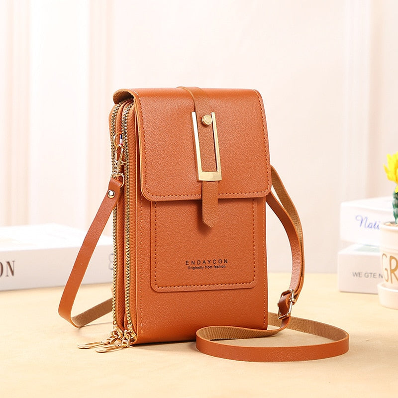 Drune Leder Smartphone Clutch | Damen Handtasche mit Touchscreen-Fenster