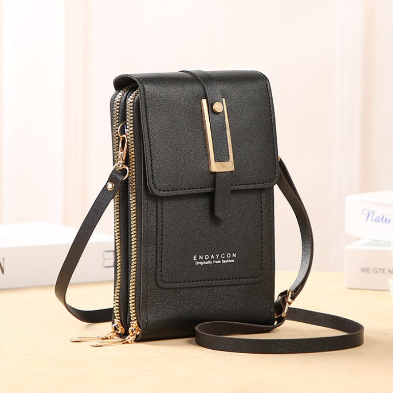 Drune Leder Smartphone Clutch | Damen Handtasche mit Touchscreen-Fenster