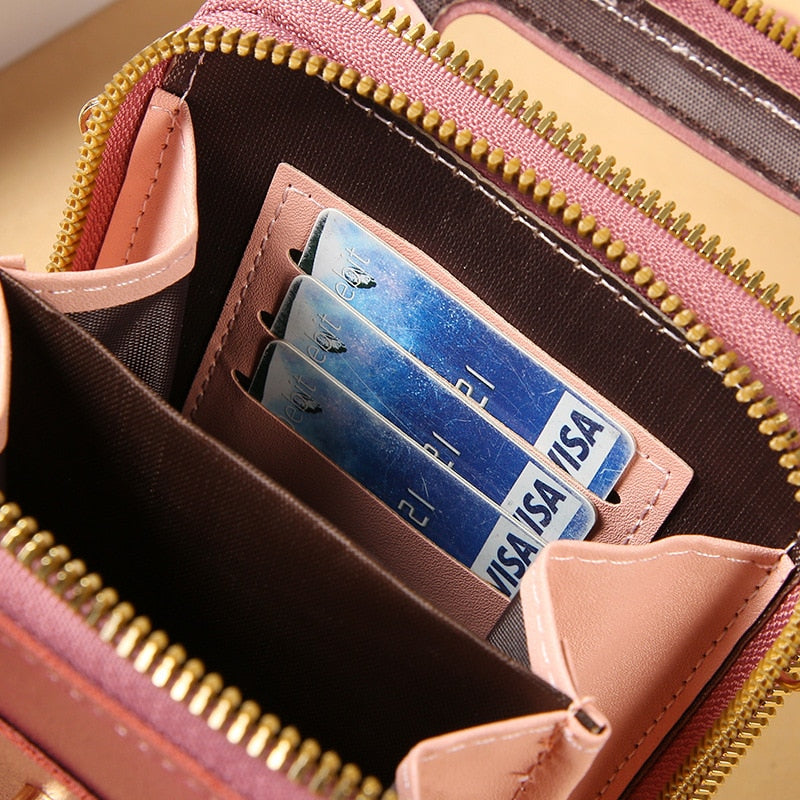 Drune Leder Smartphone Clutch | Damen Handtasche mit Touchscreen-Fenster