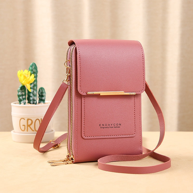 Drune Leder Smartphone Clutch | Damen Handtasche mit Touchscreen-Fenster
