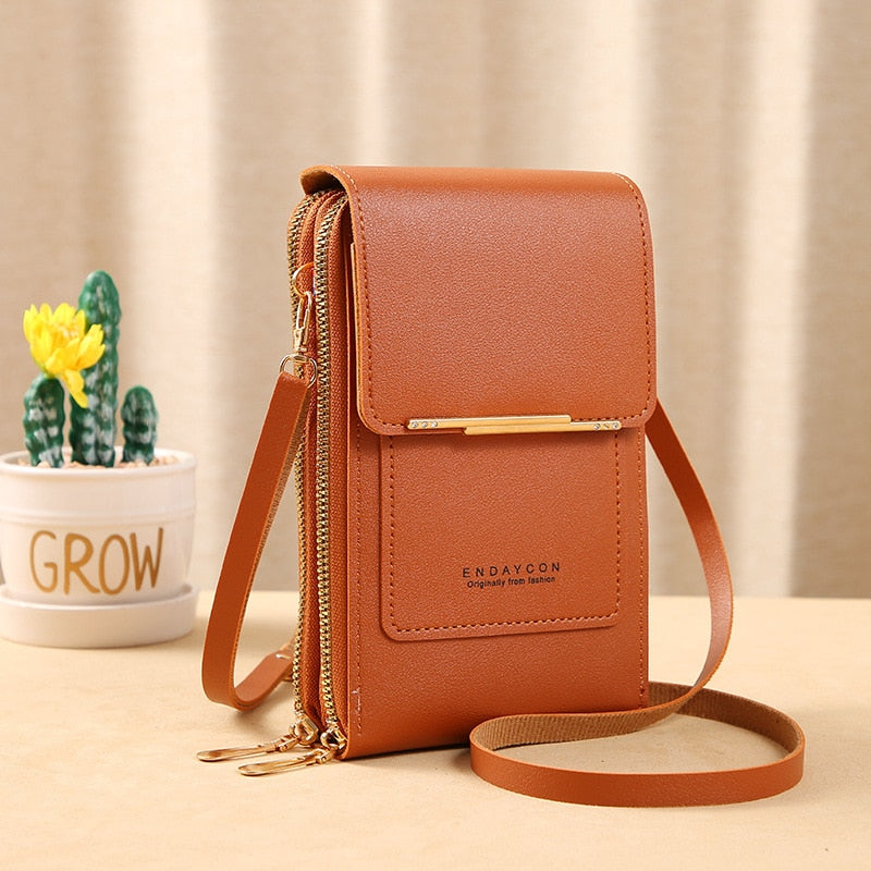 Drune Leder Smartphone Clutch | Damen Handtasche mit Touchscreen-Fenster