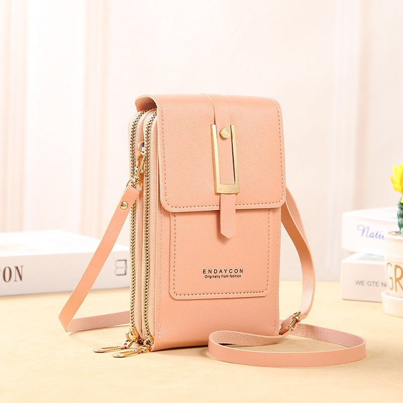Drune Leder Smartphone Clutch | Damen Handtasche mit Touchscreen-Fenster