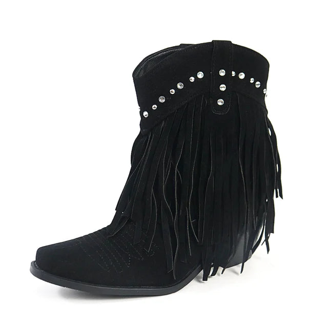 Damen-Cowboy-Stiefeletten mit Fransenquasten