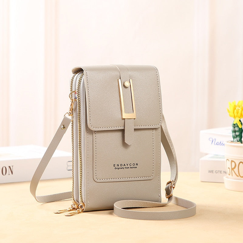 Drune Leder Smartphone Clutch | Damen Handtasche mit Touchscreen-Fenster