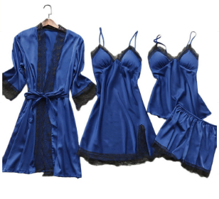 Drune | Schlafanzug Set Luxus Sommer Satin Schlafanzug Set Mit Spitze Für Damen