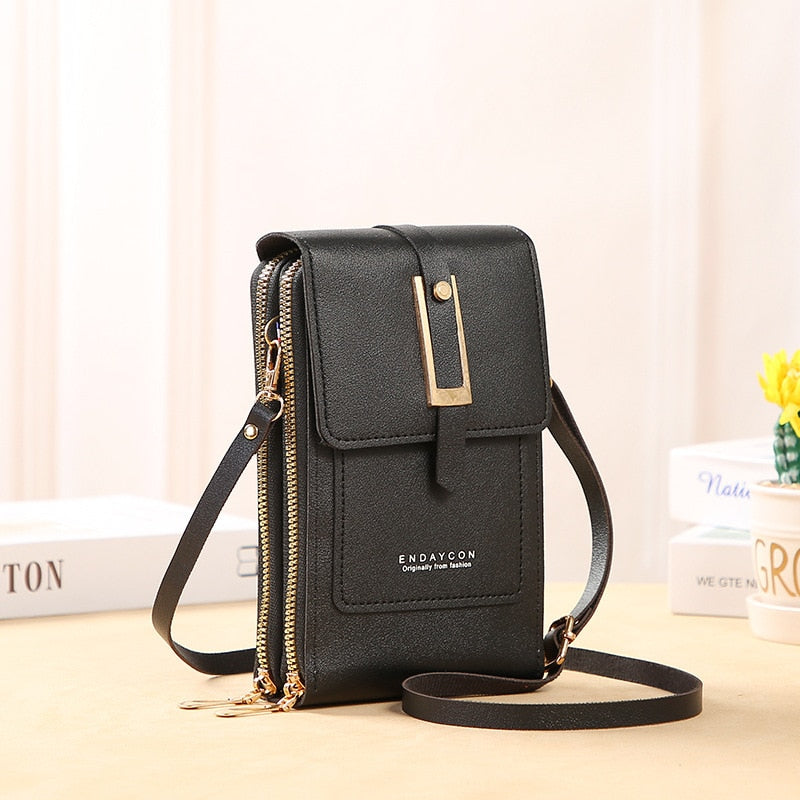 Drune Leder Smartphone Clutch | Damen Handtasche mit Touchscreen-Fenster