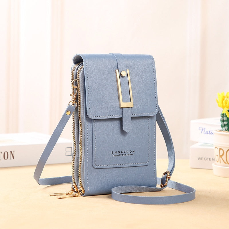Drune Leder Smartphone Clutch | Damen Handtasche mit Touchscreen-Fenster