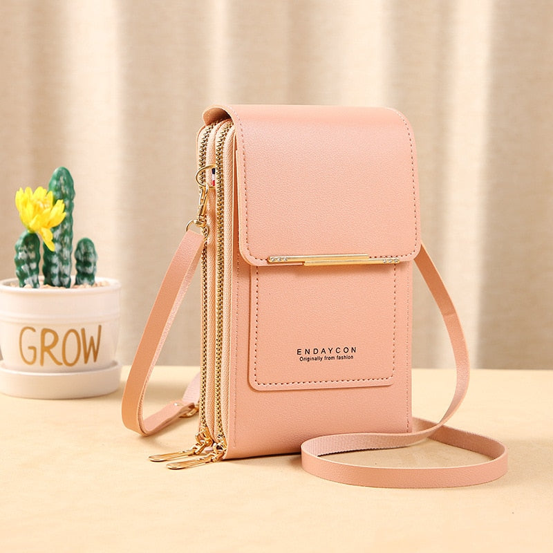 Drune Leder Smartphone Clutch | Damen Handtasche mit Touchscreen-Fenster