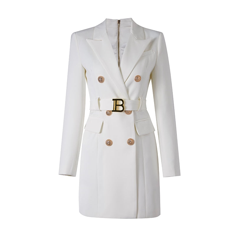 Damen-Blazerkleid mit Taillengürtel und Knopfdetails
