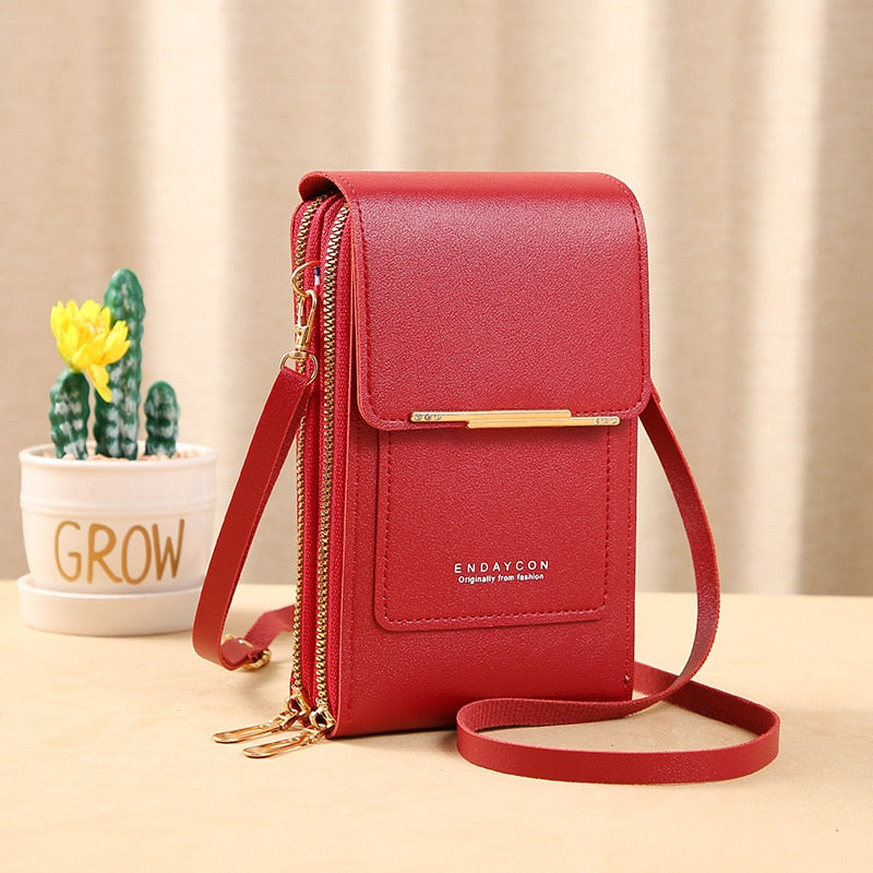 Drune Leder Smartphone Clutch | Damen Handtasche mit Touchscreen-Fenster