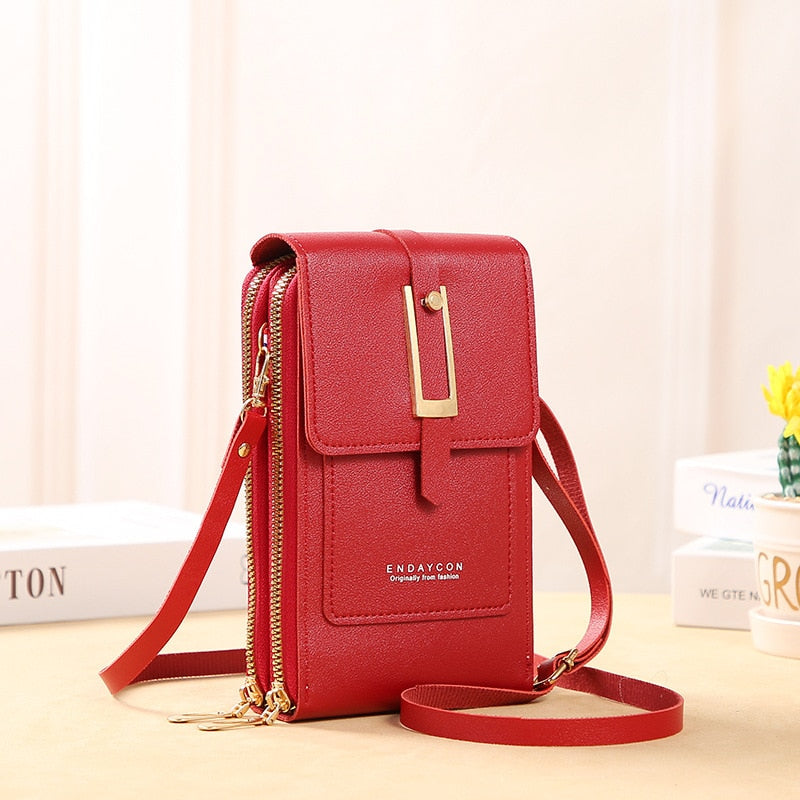 Drune Leder Smartphone Clutch | Damen Handtasche mit Touchscreen-Fenster