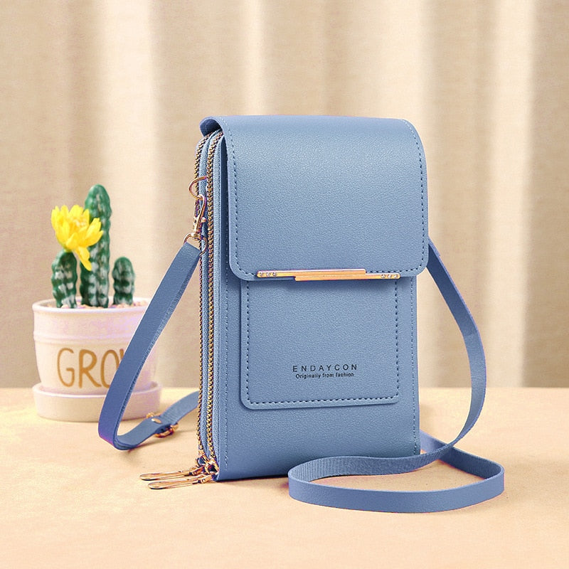 Drune Leder Smartphone Clutch | Damen Handtasche mit Touchscreen-Fenster