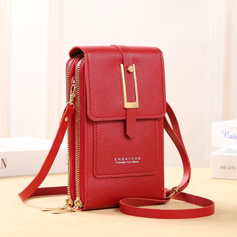 Drune Leder Smartphone Clutch | Damen Handtasche mit Touchscreen-Fenster