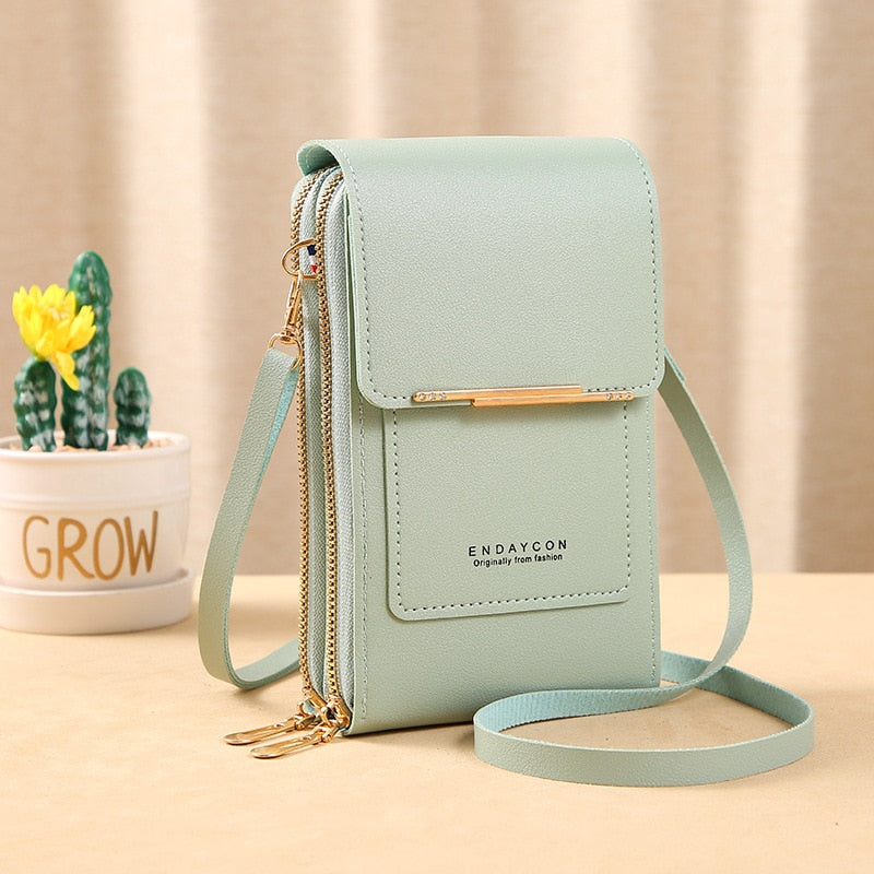 Drune Leder Smartphone Clutch | Damen Handtasche mit Touchscreen-Fenster