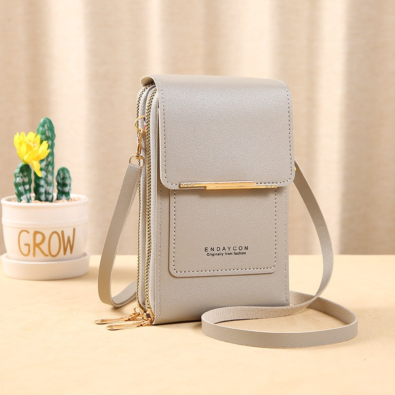 Drune Leder Smartphone Clutch | Damen Handtasche mit Touchscreen-Fenster