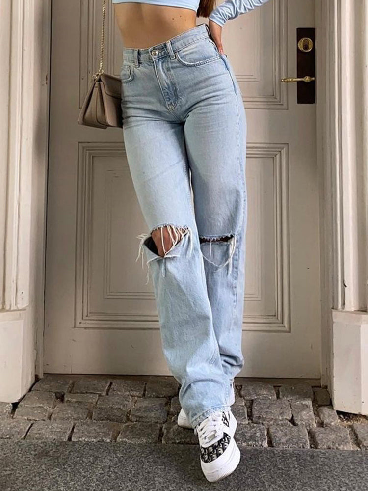 Jeans baggy da donna a vita alta e a gamba larga