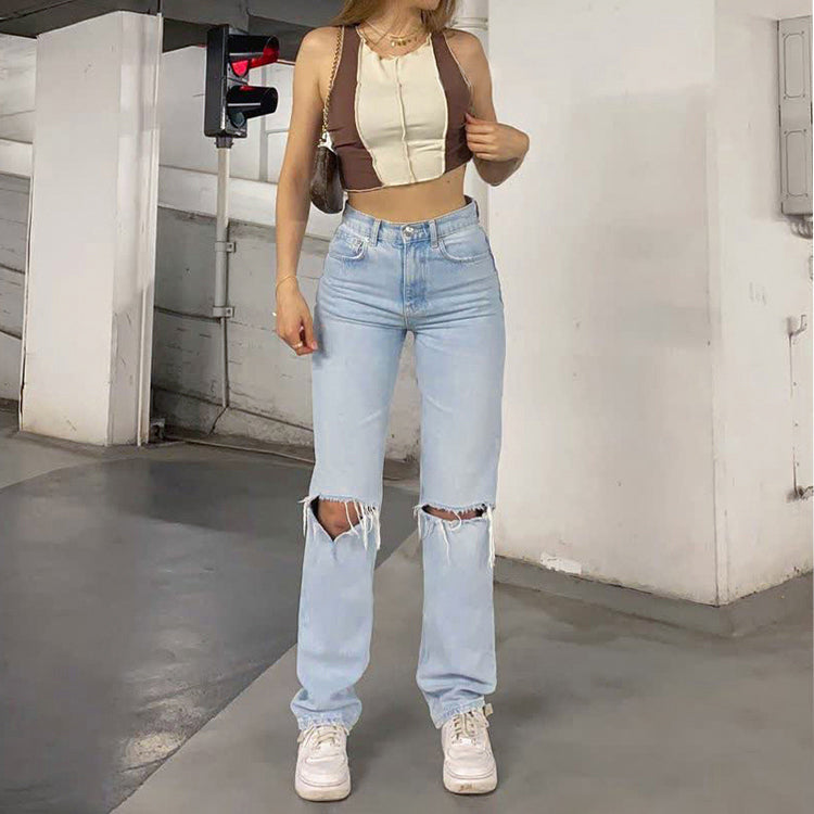 Jeans baggy da donna a vita alta e a gamba larga