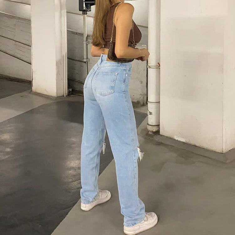 Jeans baggy da donna a vita alta e a gamba larga