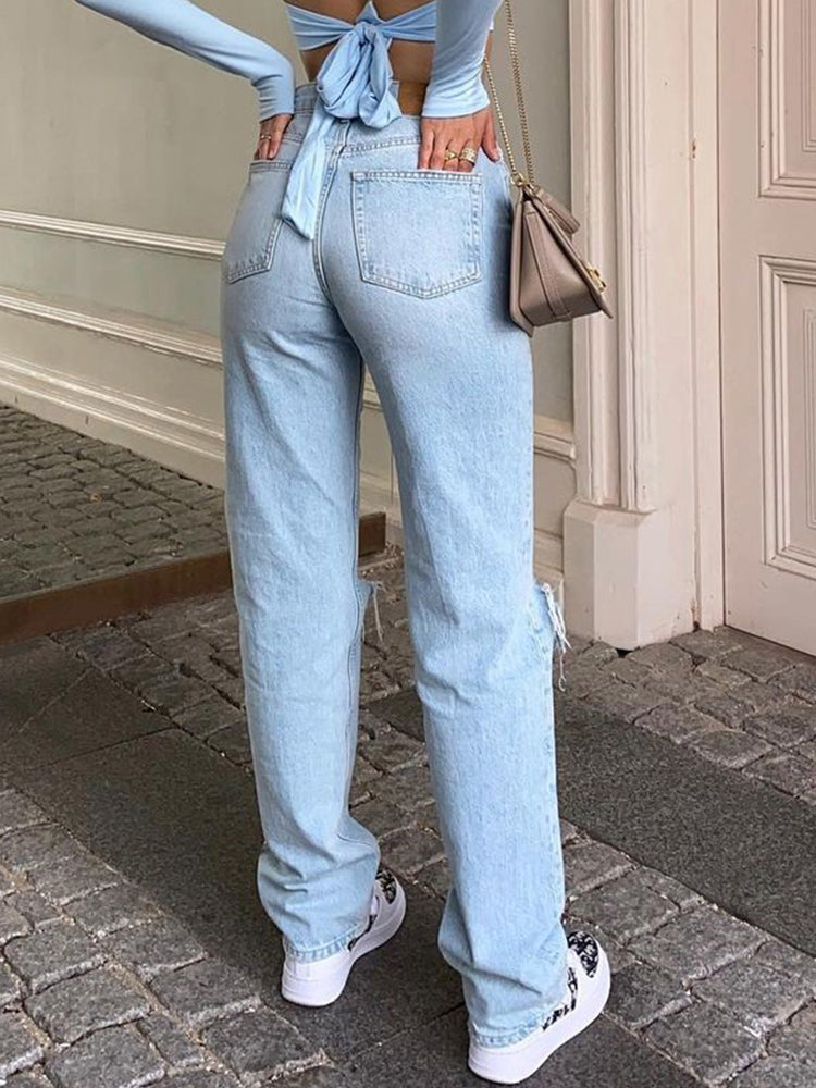 Jeans baggy da donna a vita alta e a gamba larga