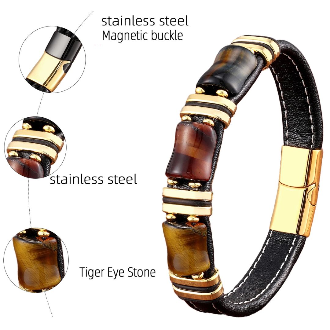 Drune | Tigerauge Naturstein Lederarmband