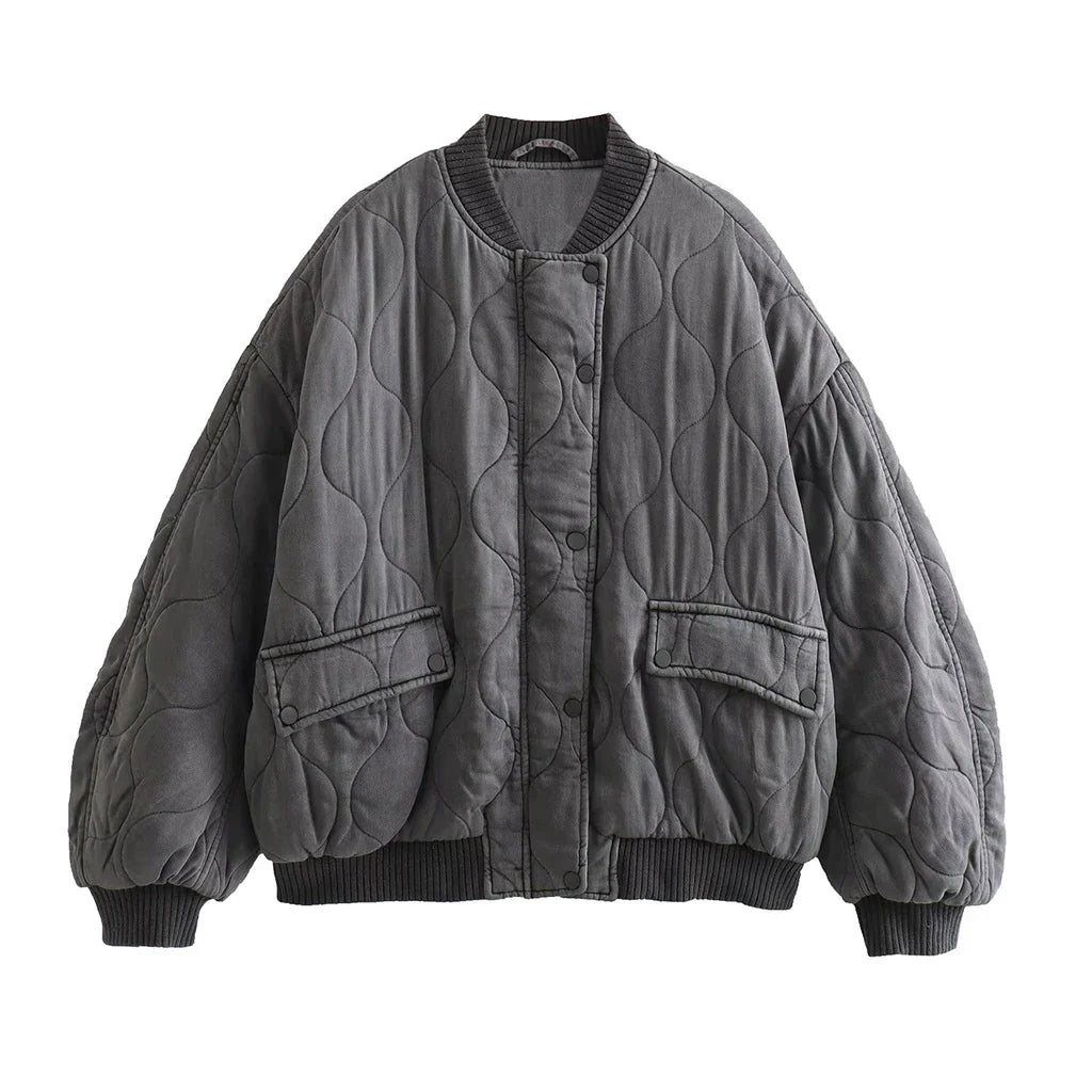 Drune - Damen Locker geschnittene Graue Bomberjacke