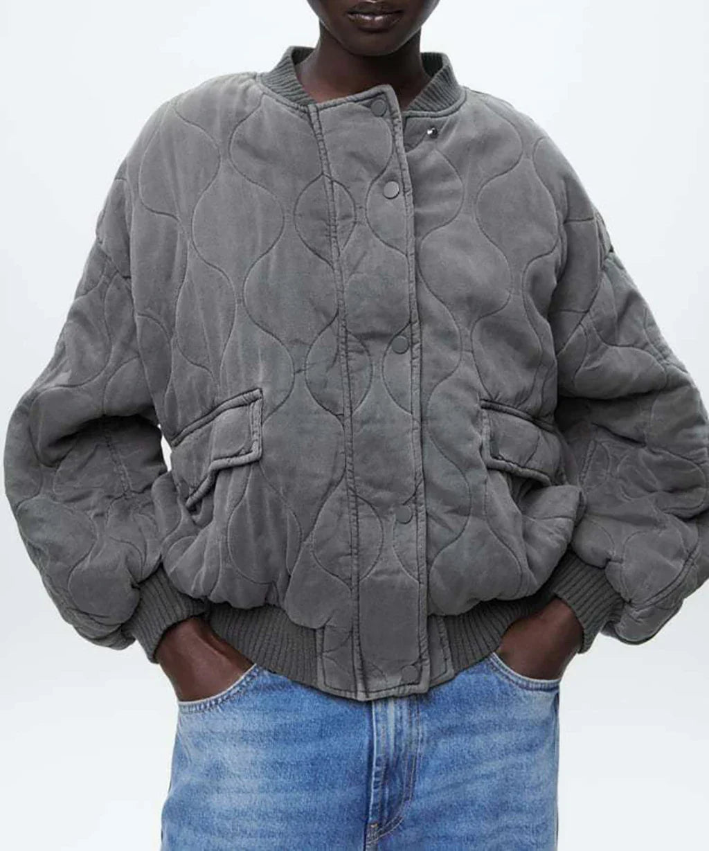 Drune - Damen Locker geschnittene Graue Bomberjacke