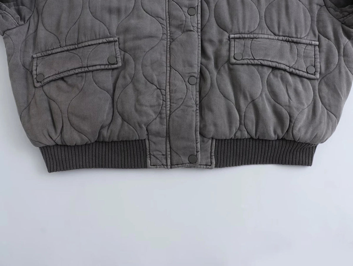 Drune - Damen Locker geschnittene Graue Bomberjacke