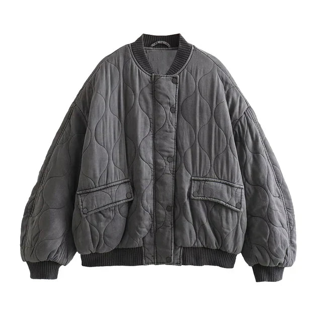 Drune - Damen Locker geschnittene Graue Bomberjacke