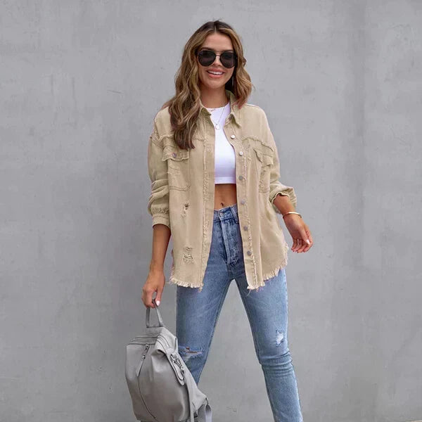Giacca da donna in denim con bordi grezzi