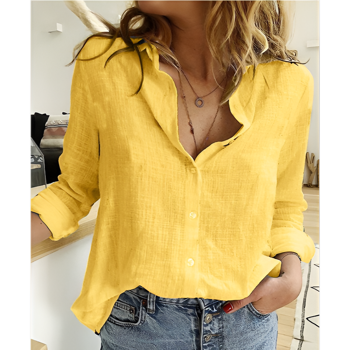 Drune | Klassische Leinenbluse mit Knopfleiste für Damen