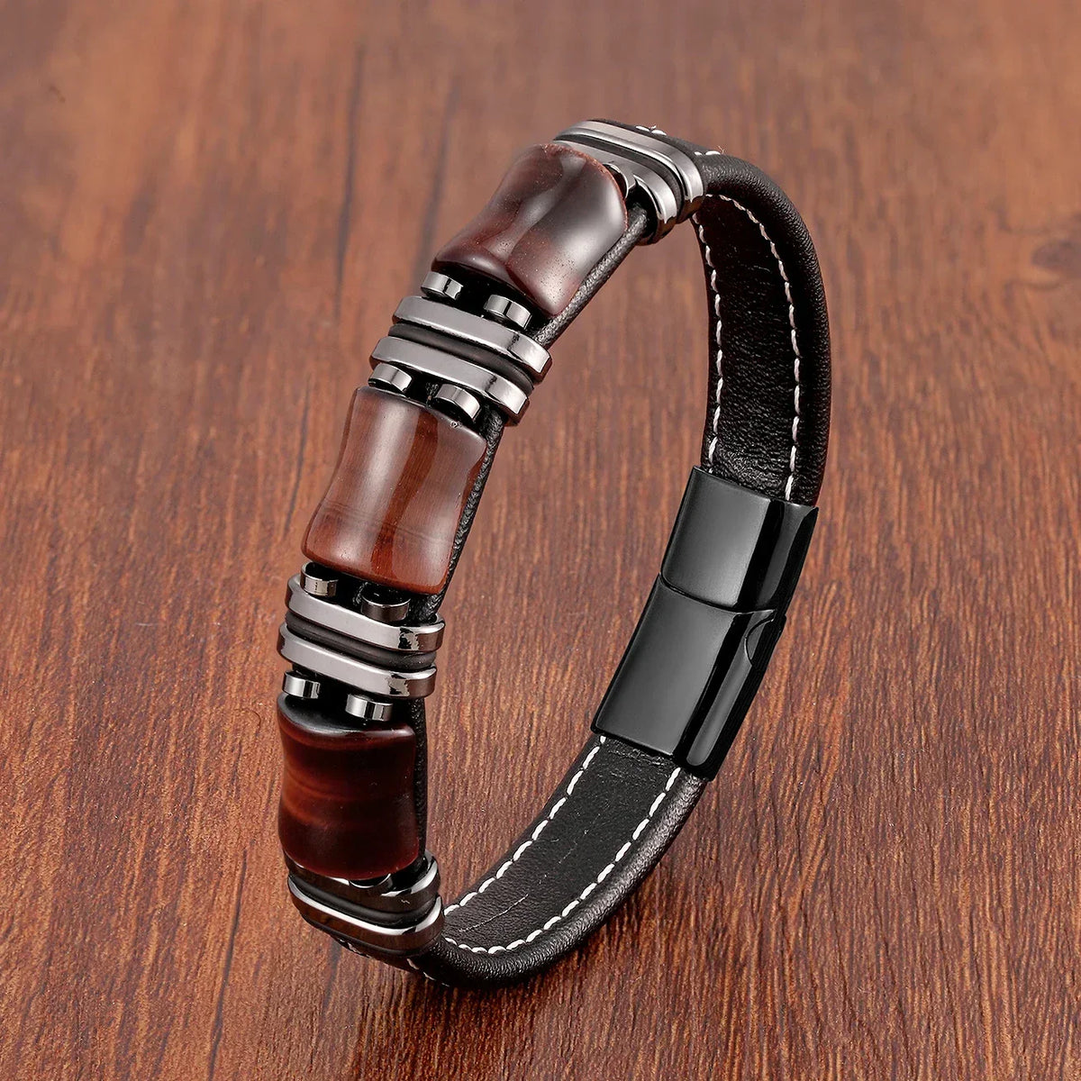 Drune | Tigerauge Naturstein Lederarmband