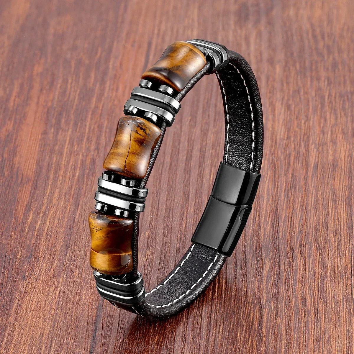 Drune | Tigerauge Naturstein Lederarmband
