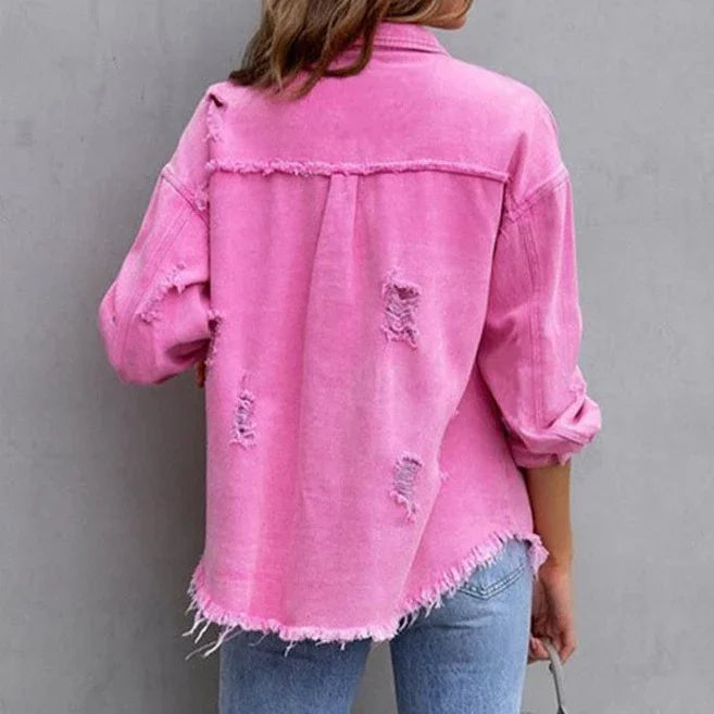 Giacca da donna in denim con bordi grezzi