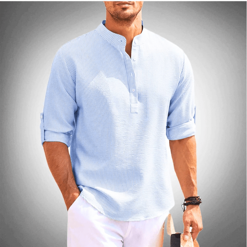 Camicia da uomo alla moda con colletto a mezza altezza: un look casual