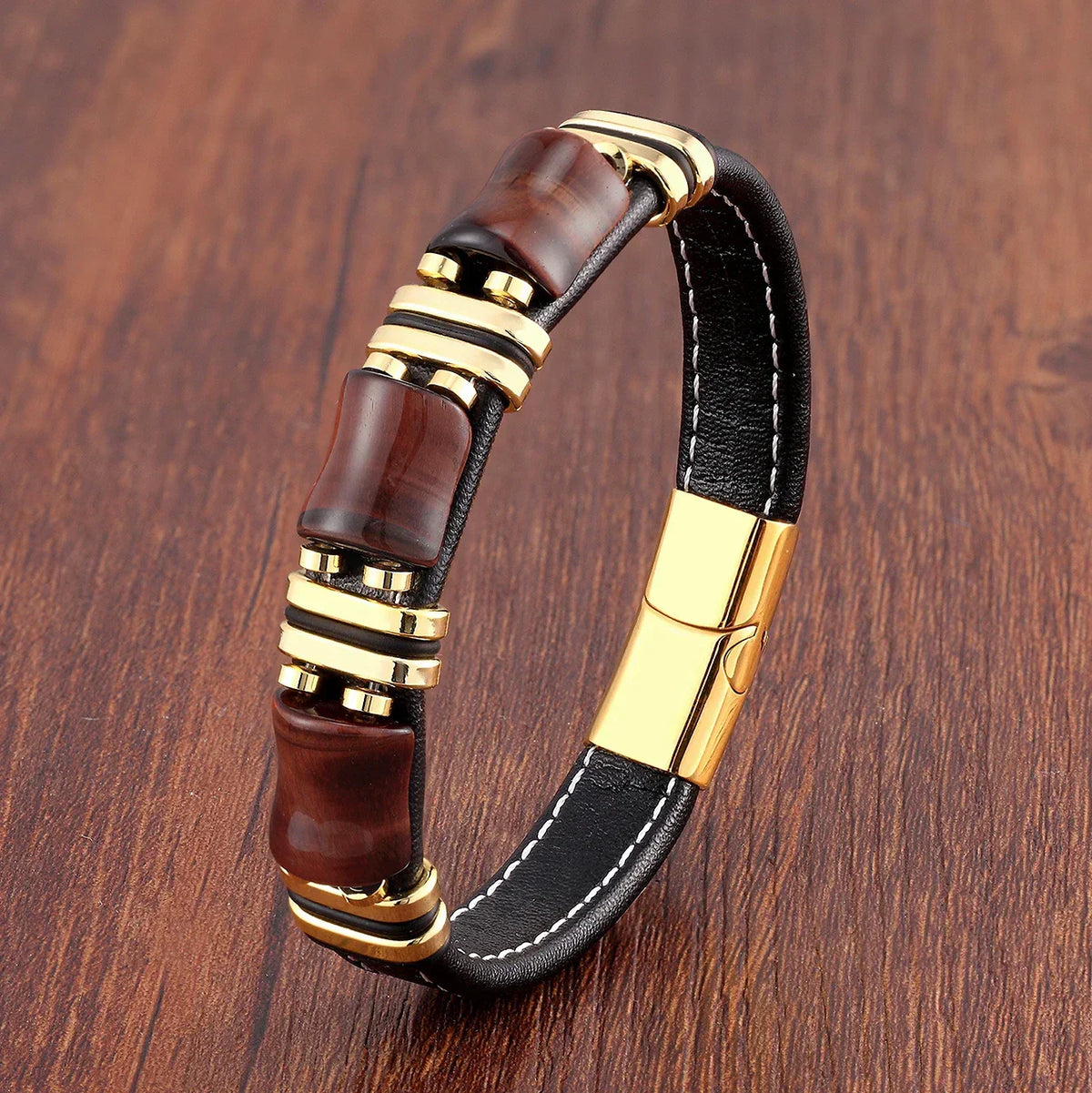 Drune | Tigerauge Naturstein Lederarmband