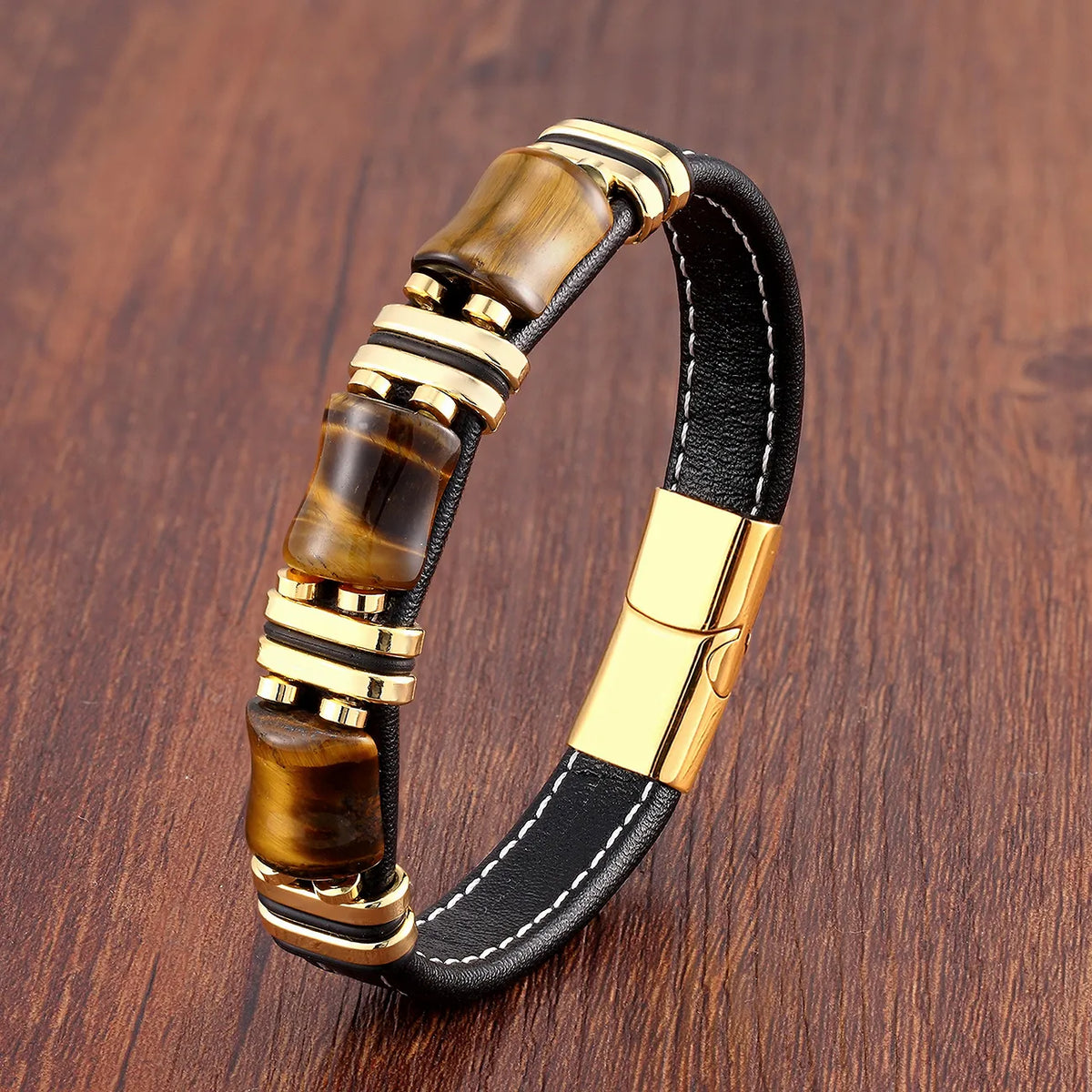 Drune | Tigerauge Naturstein Lederarmband
