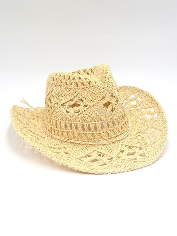 Drune | Neuer Hohler Cowboyhut, Handgestrickter Strohhut, Jazzhut Mit Erhöhtem Rand
