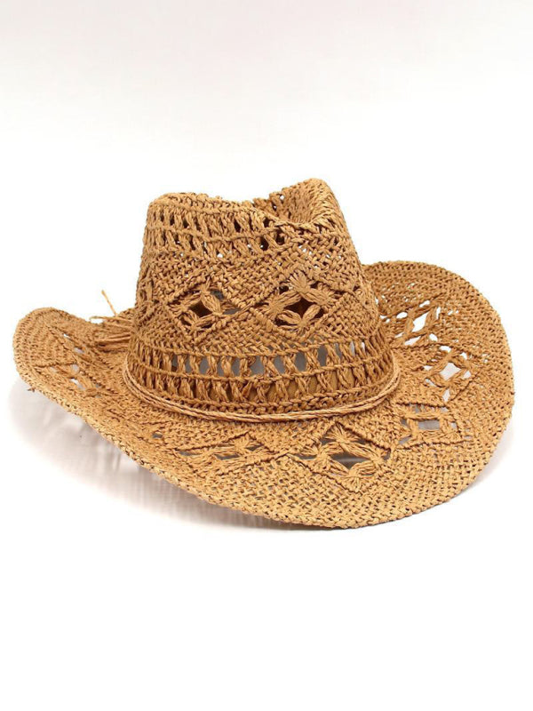 Drune | Neuer Hohler Cowboyhut, Handgestrickter Strohhut, Jazzhut Mit Erhöhtem Rand