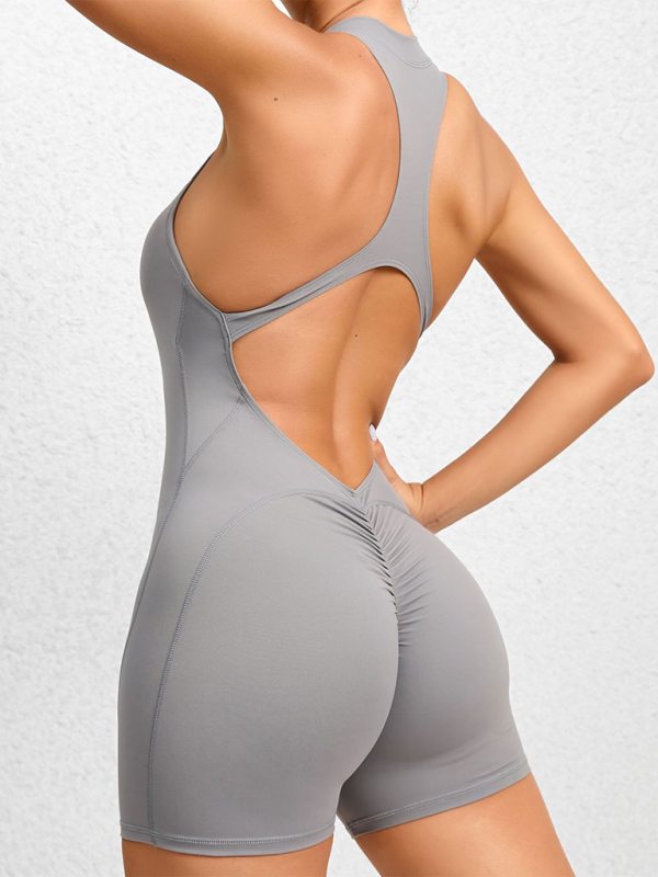 Drune | Enganliegende Reißverschluss-Sport-Yoga-Hosen Pfirsich Hüften Einteiler schnelltrocknend plissierter Fitness-Jumpsuit
