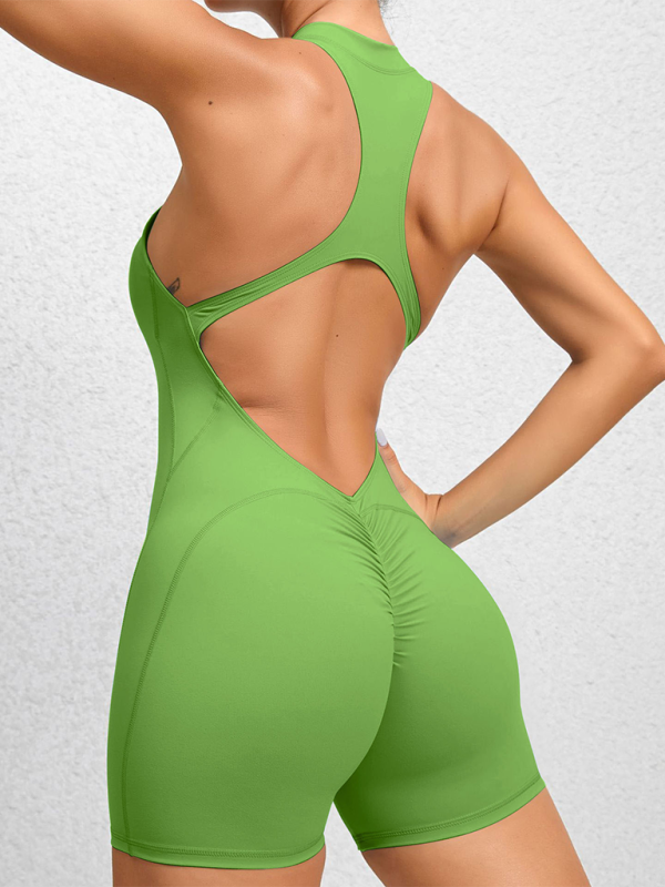 Drune | Enganliegende Reißverschluss-Sport-Yoga-Hosen Pfirsich Hüften Einteiler schnelltrocknend plissierter Fitness-Jumpsuit