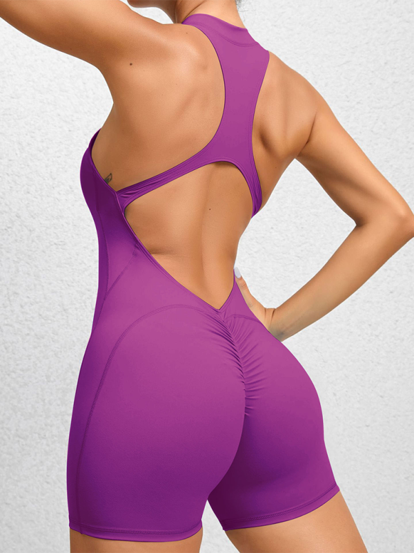 Drune | Enganliegende Reißverschluss-Sport-Yoga-Hosen Pfirsich Hüften Einteiler schnelltrocknend plissierter Fitness-Jumpsuit